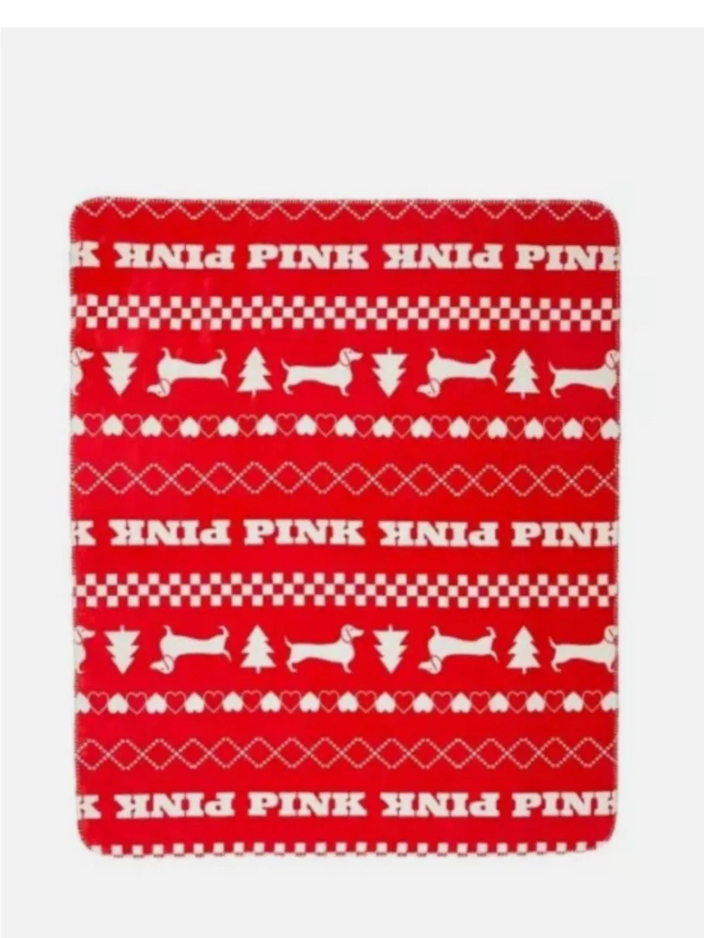 New Victoria's Secret Red & White Doxie Holiday Plush Blanket